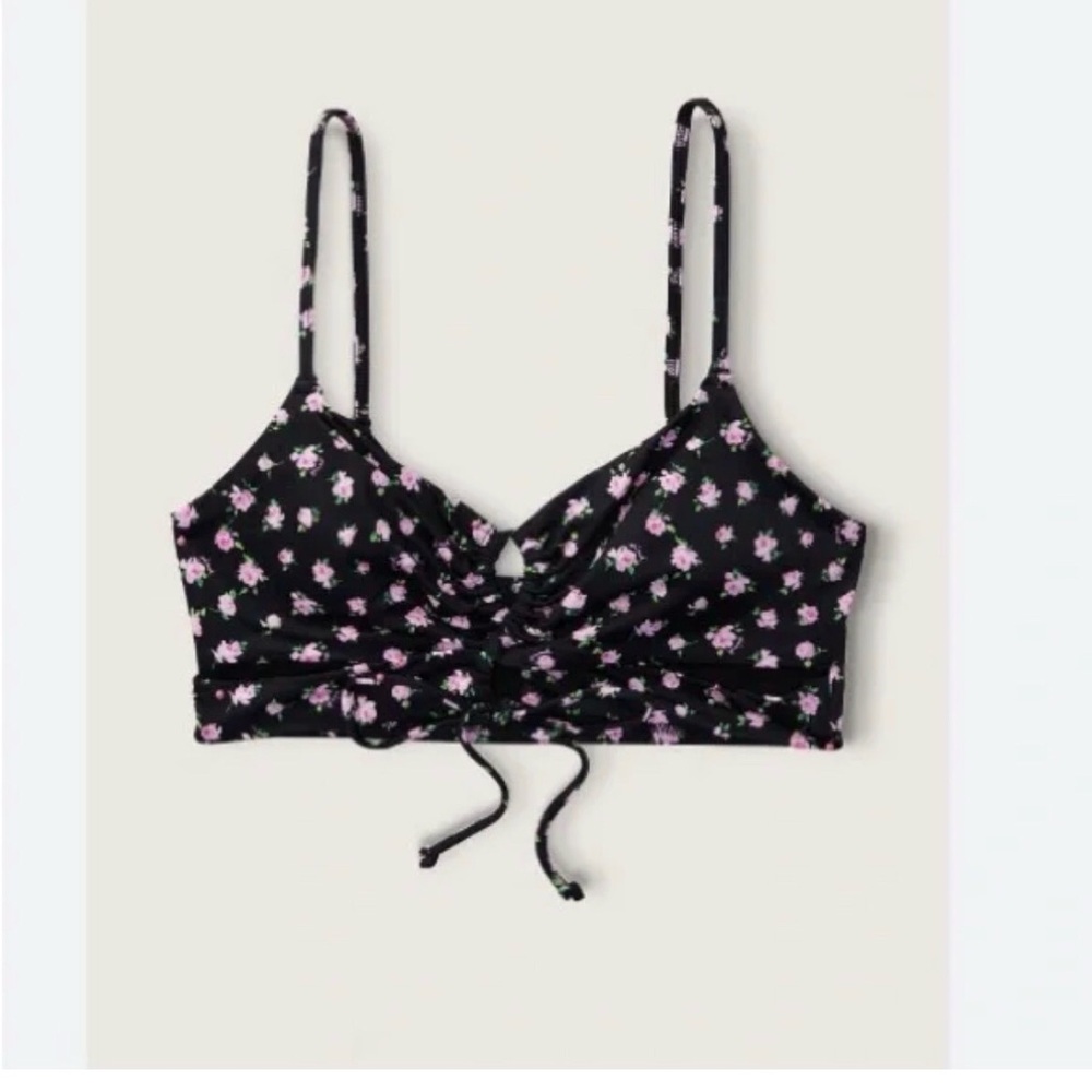 Victoria Secret Black Floral Bathing Suit Top Size XL NWT